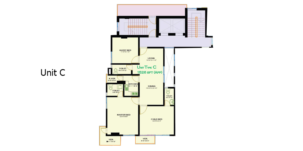 Galaxy Line 3 Bed 1st Floor Unit C 1570 SFT